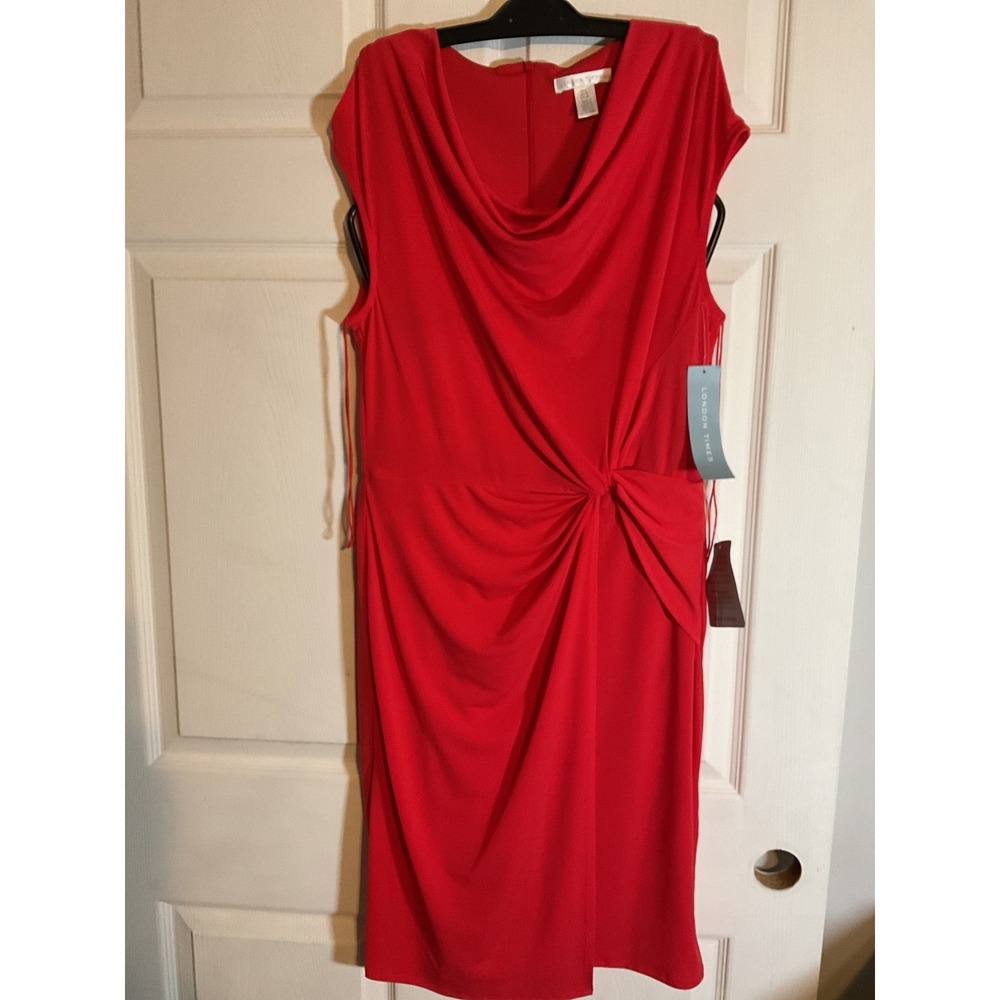 London‎ Times Red Cowl Neck Side Knot Sheath Dress NWT Size 8